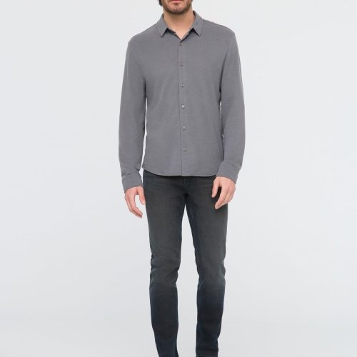 C MCJS1735 Knit Button Down Air Flow Pique Charcoal 0353