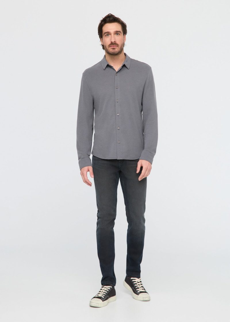 C MCJS1735 Knit Button Down Air Flow Pique Charcoal 0353