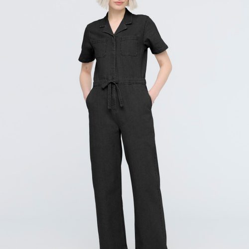 C WBMR1029 Stretch Canvas Girlfriend Jumpsuit Black 1293