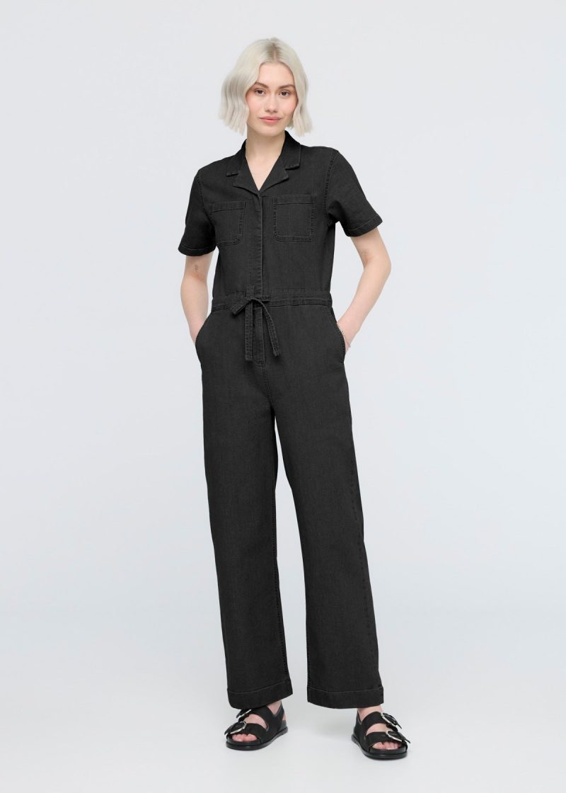 C WBMR1029 Stretch Canvas Girlfriend Jumpsuit Black 1293