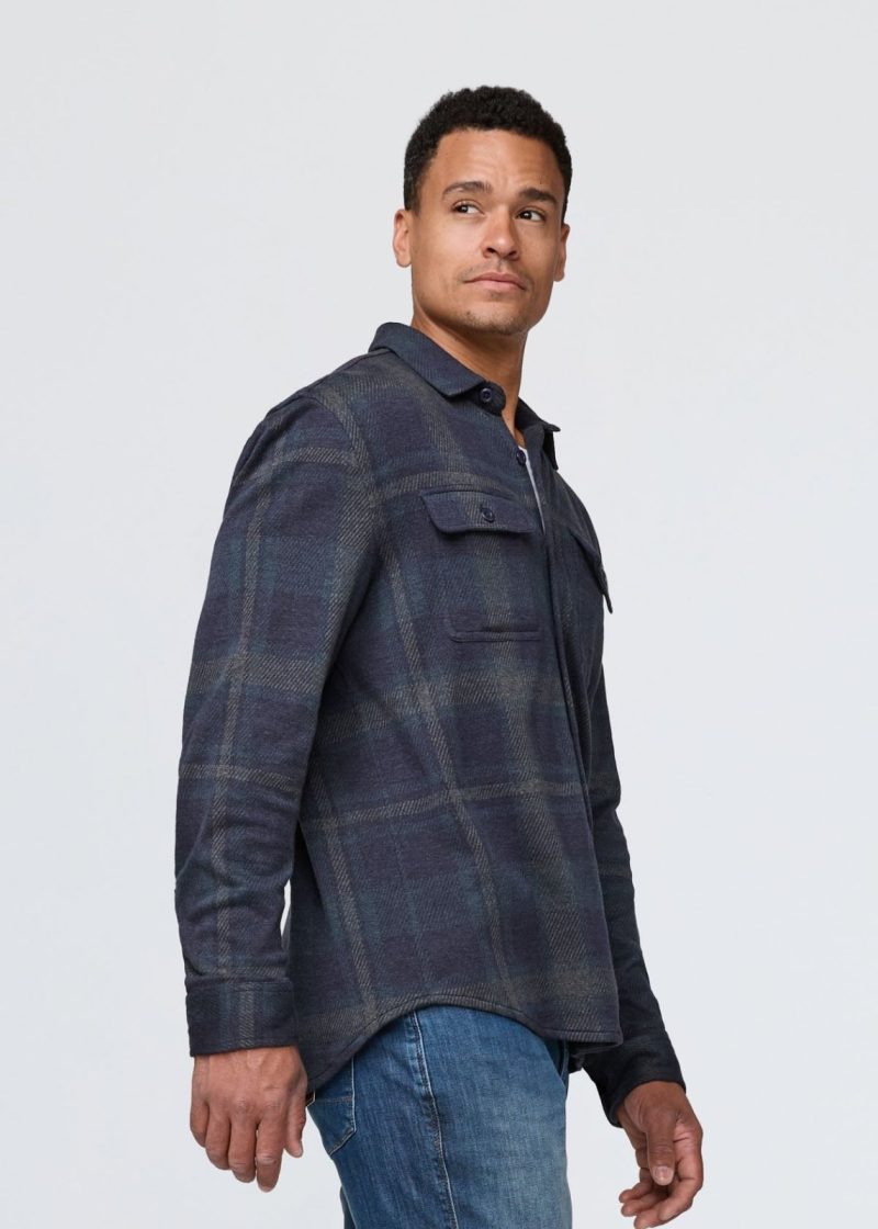 MCJR1800 Performance Flannel Button Down Heather Blue Plad 0366 ECOM 520825