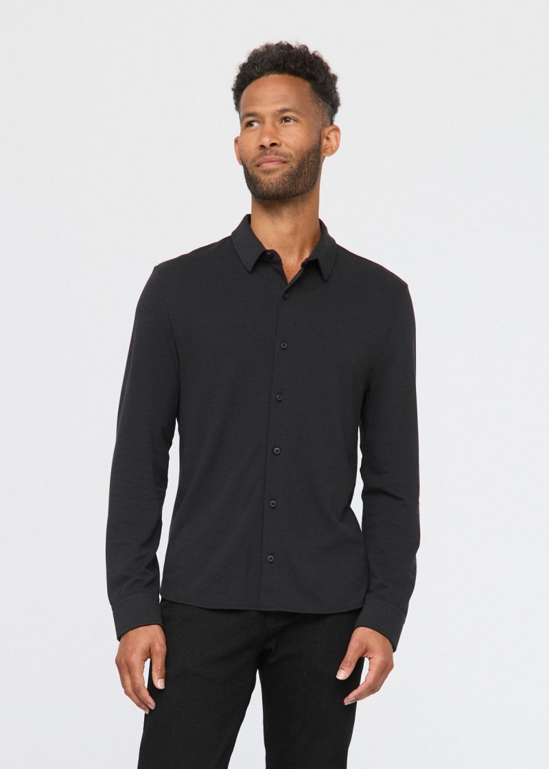 MCJS1735 Knit Button Down Air Flow Pique Black 0560