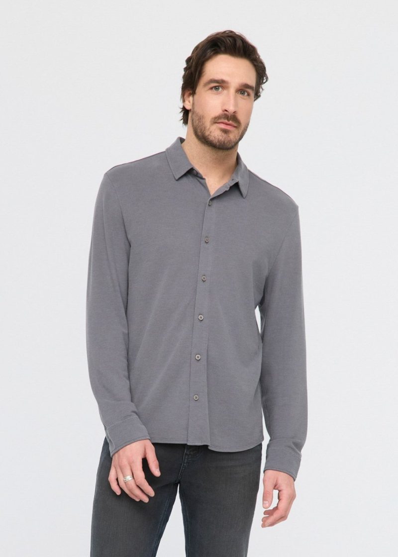 MCJS1735 Knit Button Down Air Flow Pique Charcoal 0366 386286