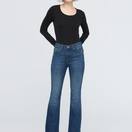 WFLS5337 Performance Denim High Rise Flare Worn in Blue 0281