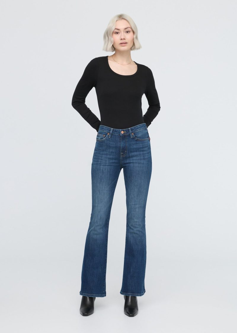 WFLS5337 Performance Denim High Rise Flare Worn in Blue 0281