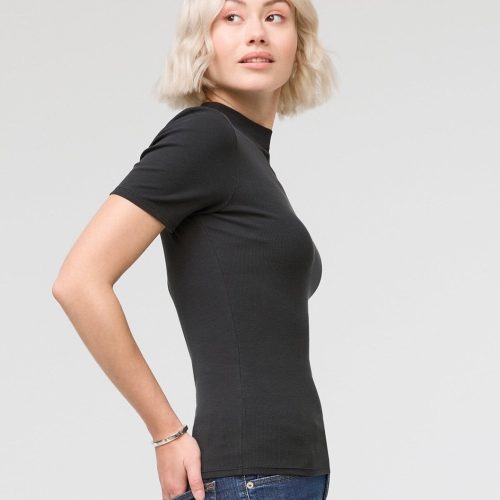 WTJS1638 Ribbed Pima Mock Neck Tee Black 5232 Side 519046