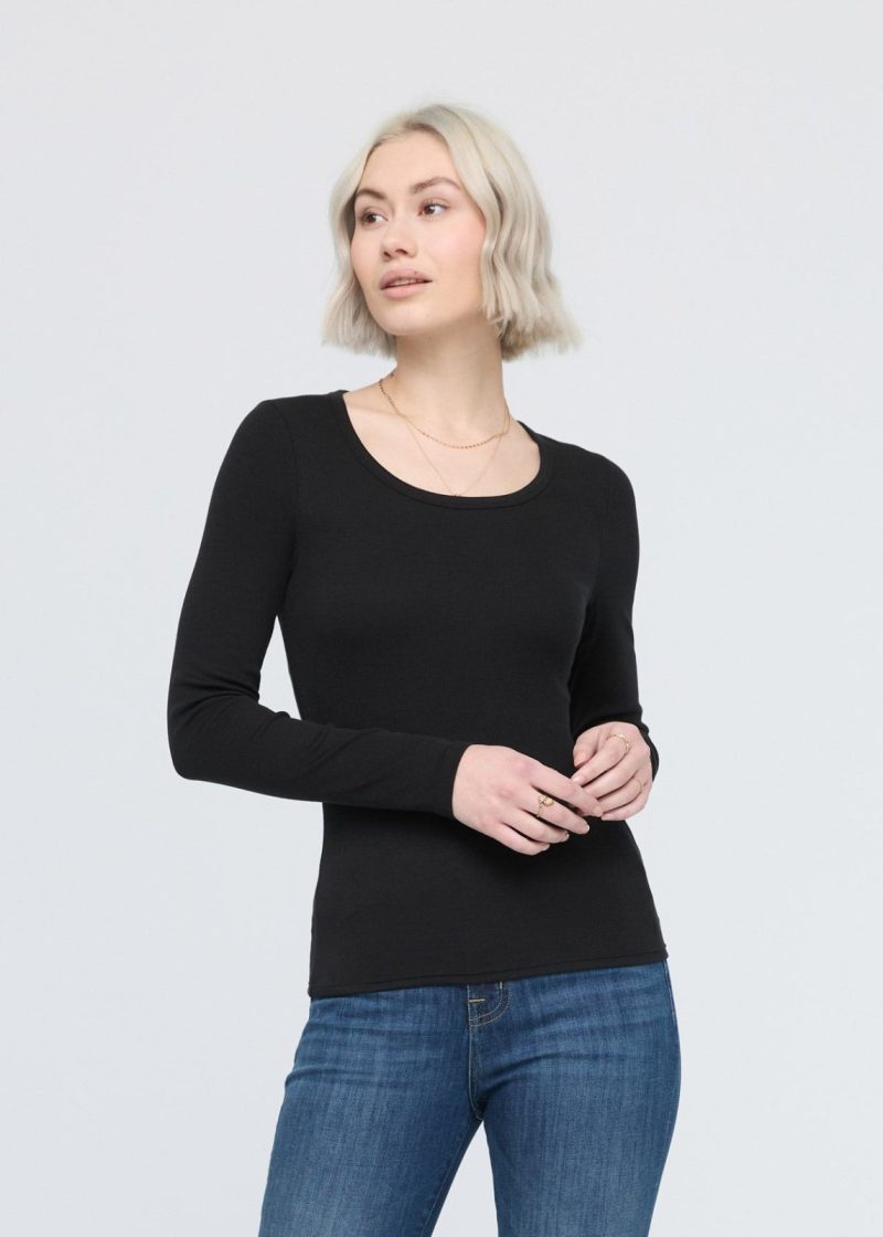 WTJS1639 Ribbed Pima Long Sleeve Tee Black 0240 238316