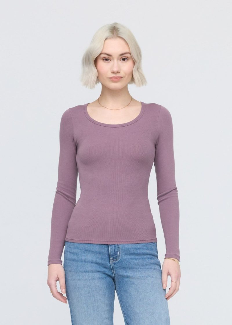 WTJS1639 Ribbed Pima Long Sleeve Tee Plum 0664 R 348709